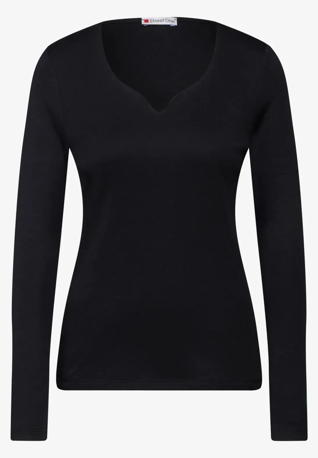 Street One Ada Black Top with sweetheart neckline and long sleeve