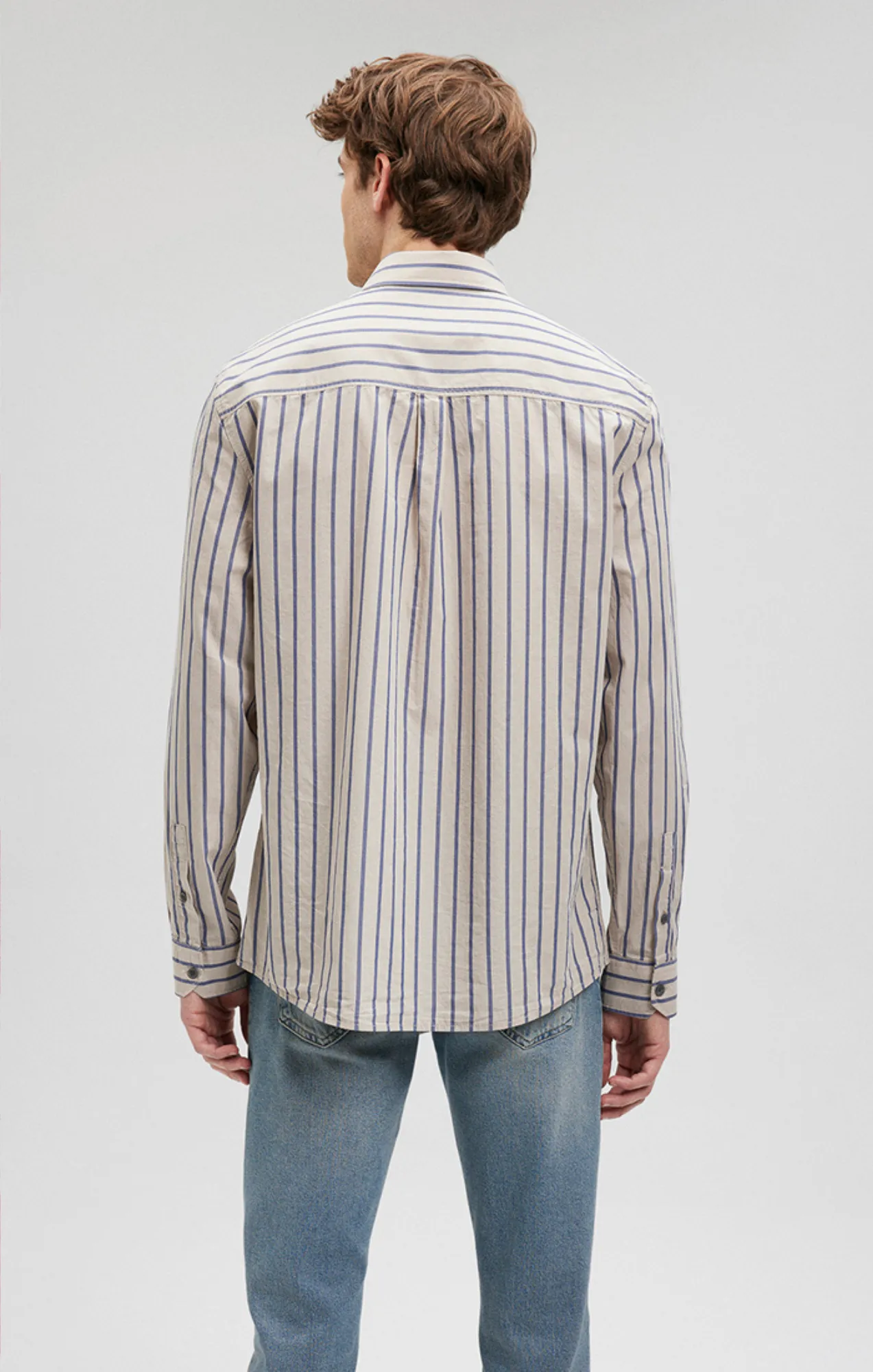 STRIPED BUTTON-UP LONG SLEEVE SHIRT IN BLUE INDIGO