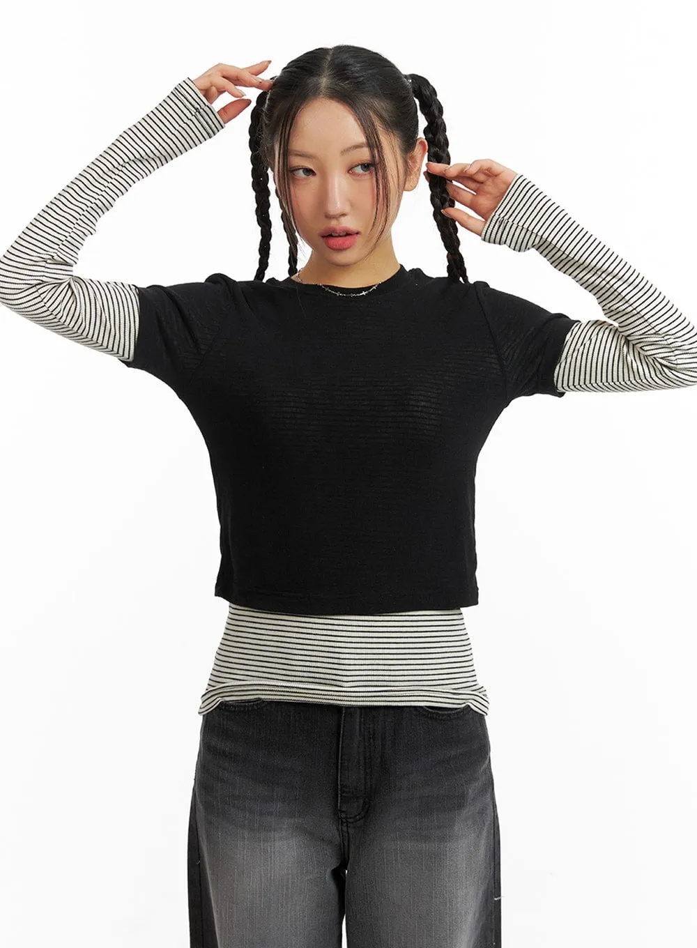 Striped Long Sleeve Layered Tee IM405