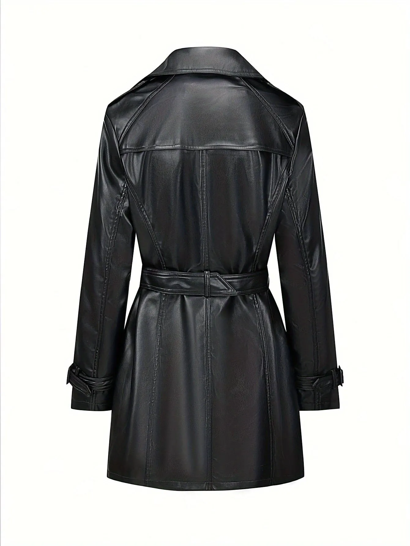 Stylish Belted Faux Leather Trench Coat with Vintage Long Sleeve Design for Women | Perfect for Casual Days