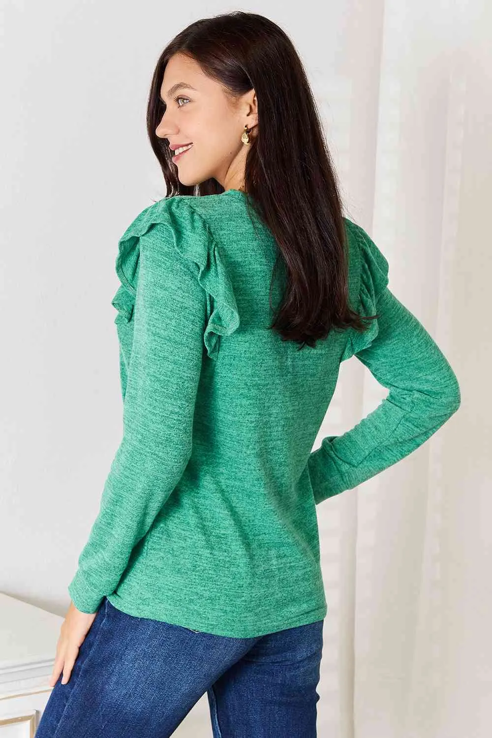 Surely Goodness Ruffle Shoulder Long Sleeve T-Shirt