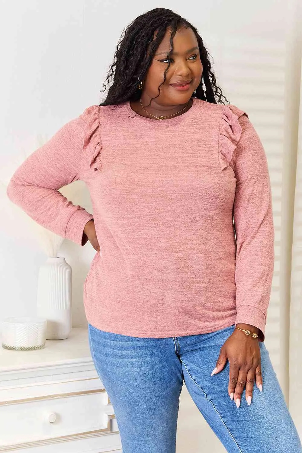 Surely Goodness Ruffle Shoulder Long Sleeve T-Shirt