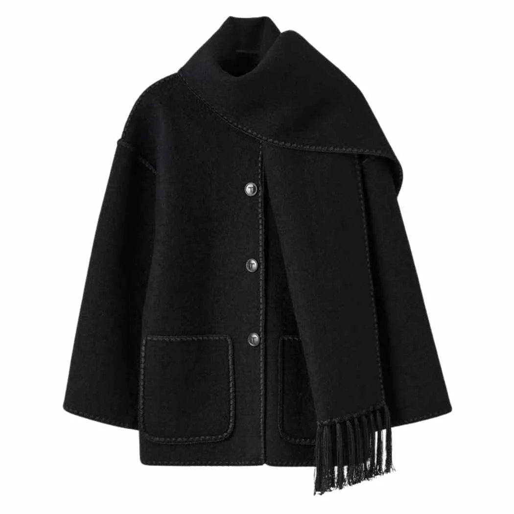 Tassel Scarf Woolen Cardigan Coat