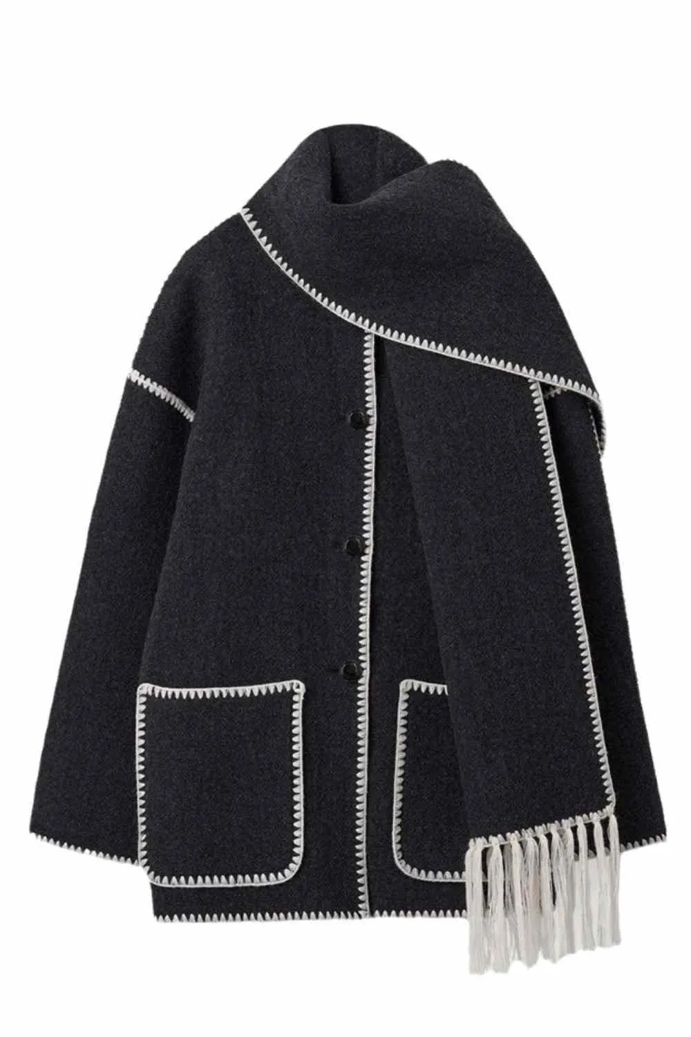 Tassel Scarf Woolen Cardigan Coat