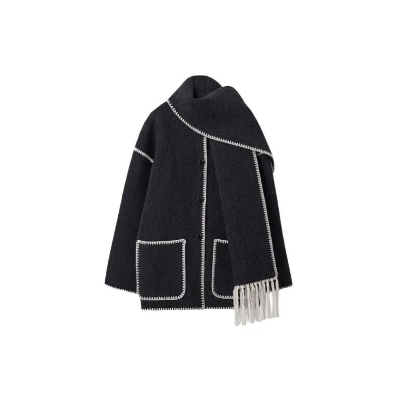 Tassel Scarf Woolen Cardigan Coat