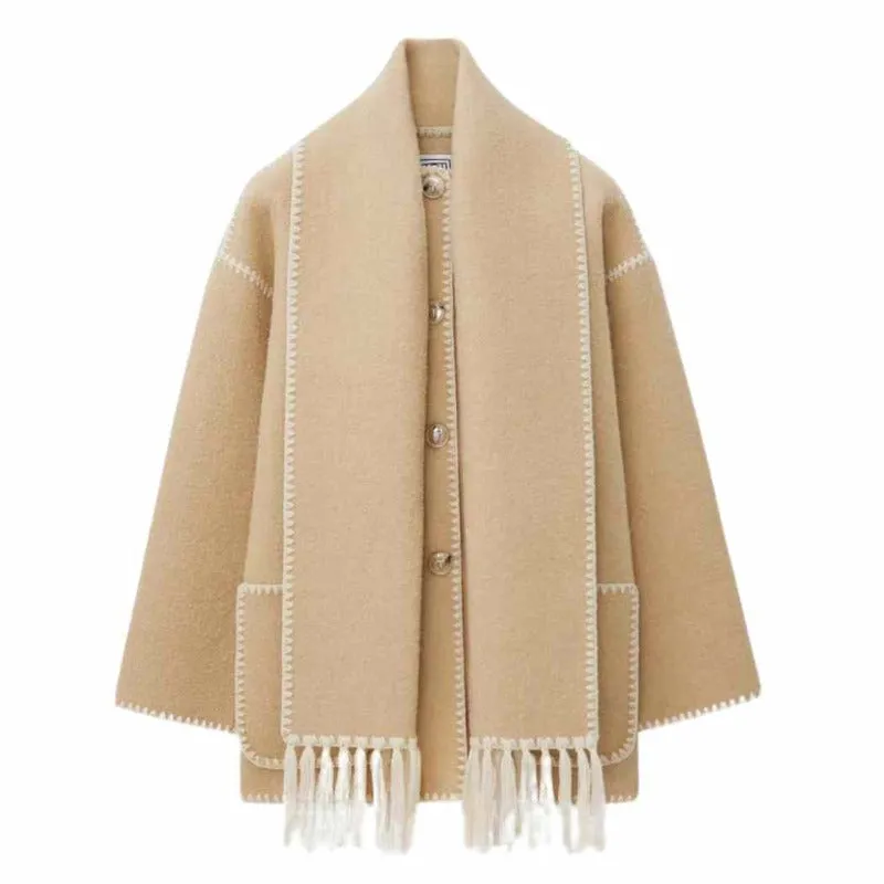 Tassel Scarf Woolen Cardigan Coat