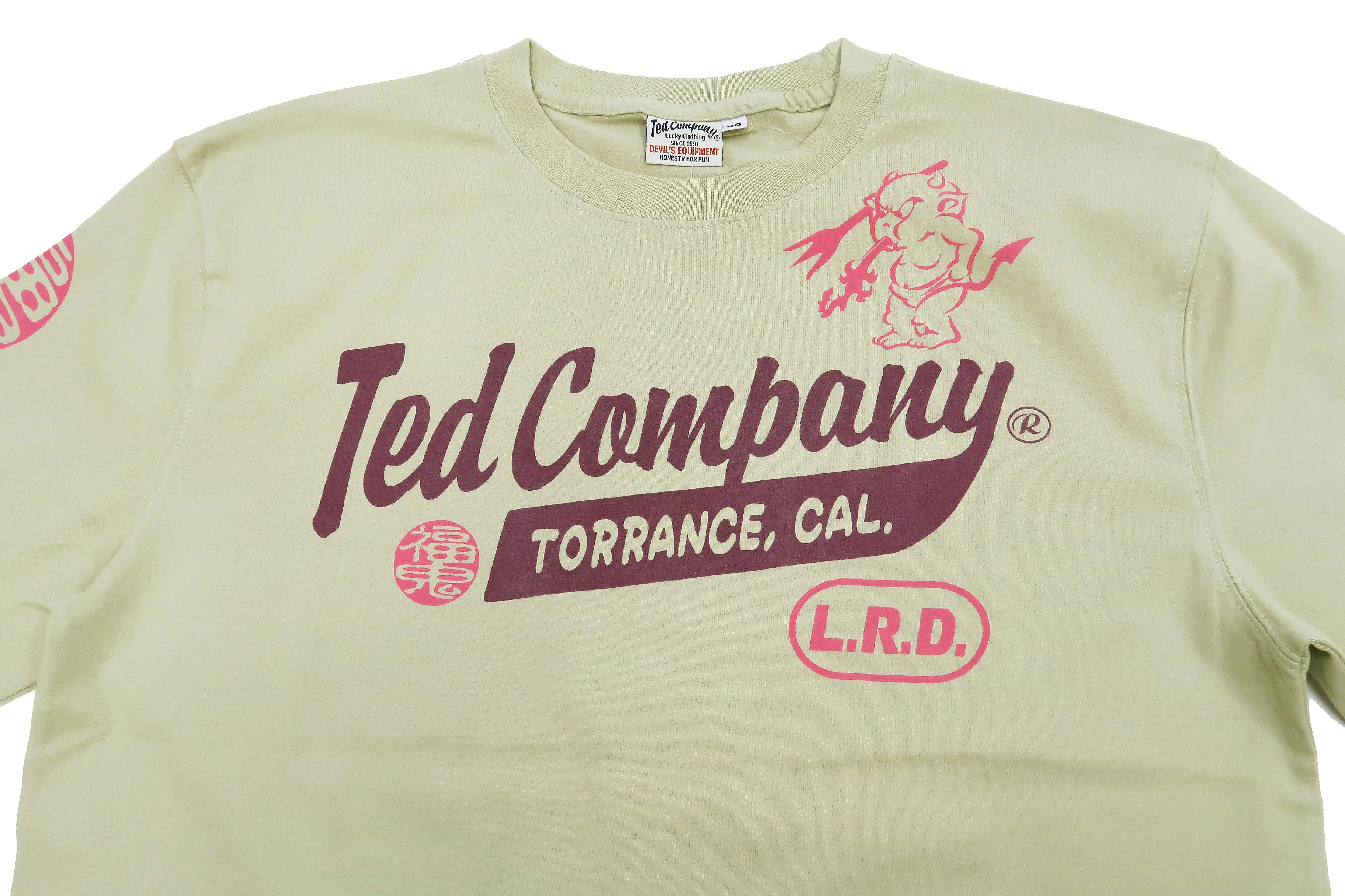 Tedman T-Shirt Men's Lucky Devil Logo Graphic Long Sleeve Tee Efu-Shokai TDLS-355 Beige