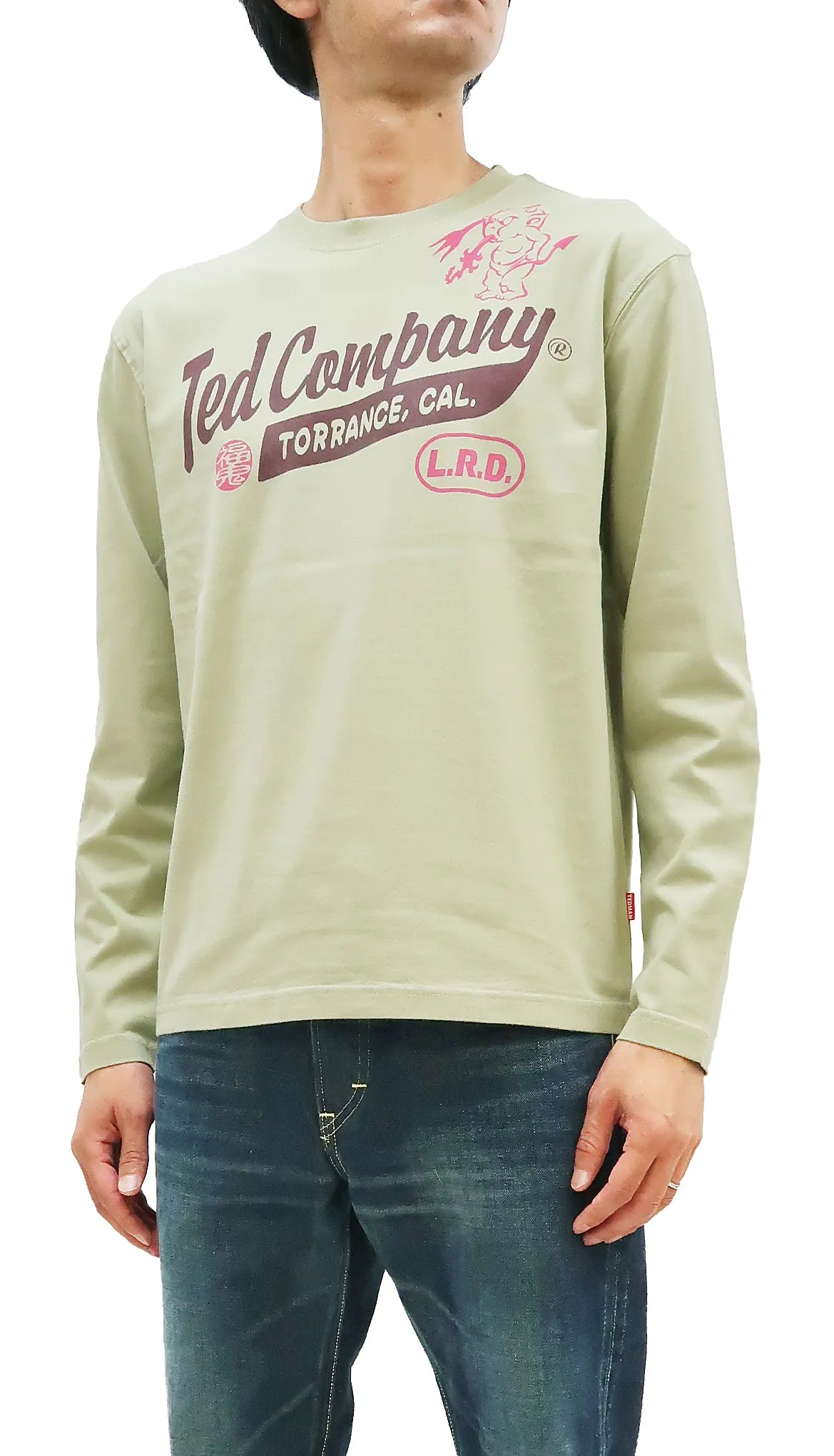 Tedman T-Shirt Men's Lucky Devil Logo Graphic Long Sleeve Tee Efu-Shokai TDLS-355 Beige