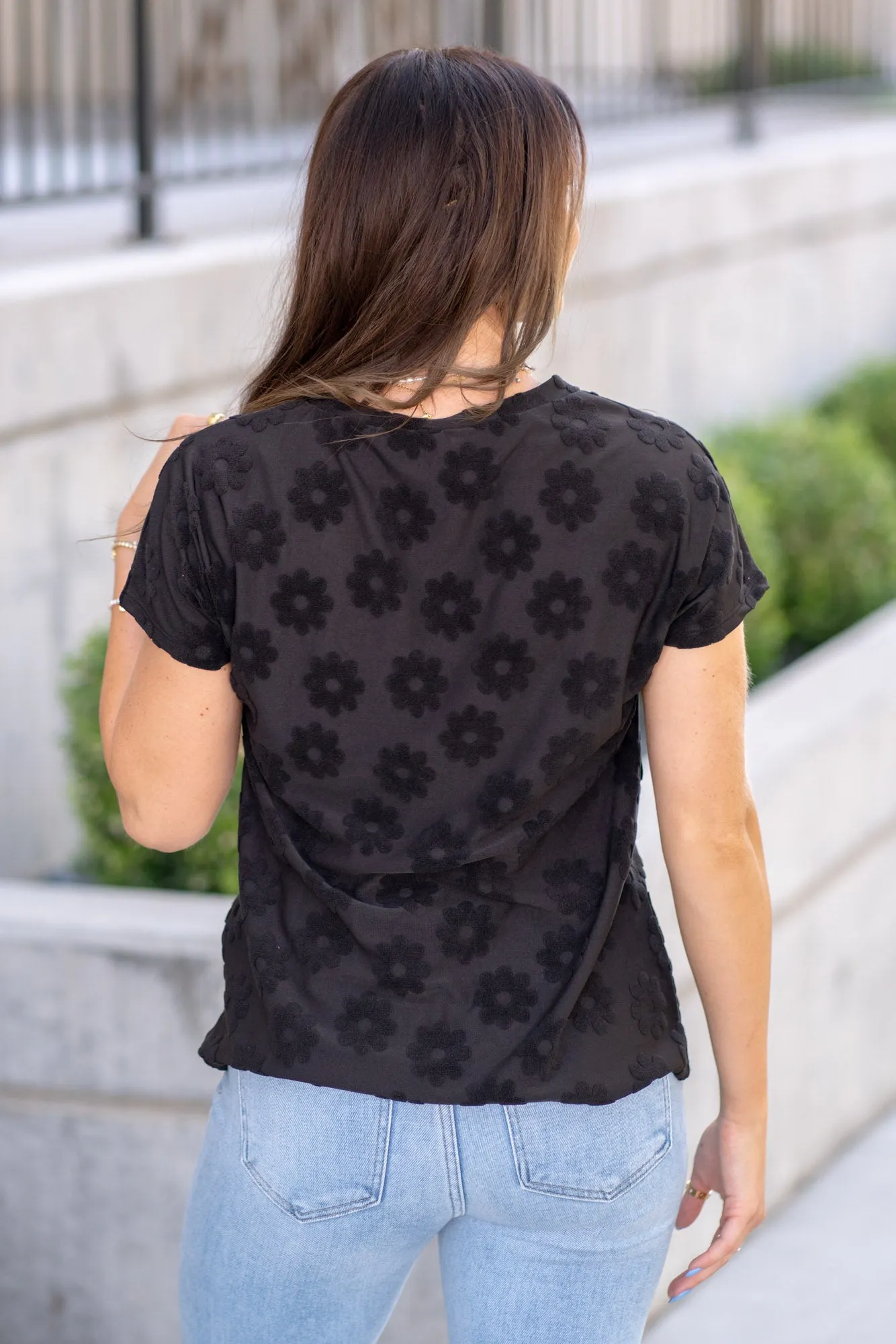 Textured Floral Pattern Short Sleeve T-Shirt