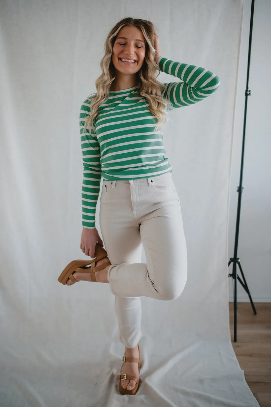 The Pamila Stripe Long Sleeve - Green Stripe