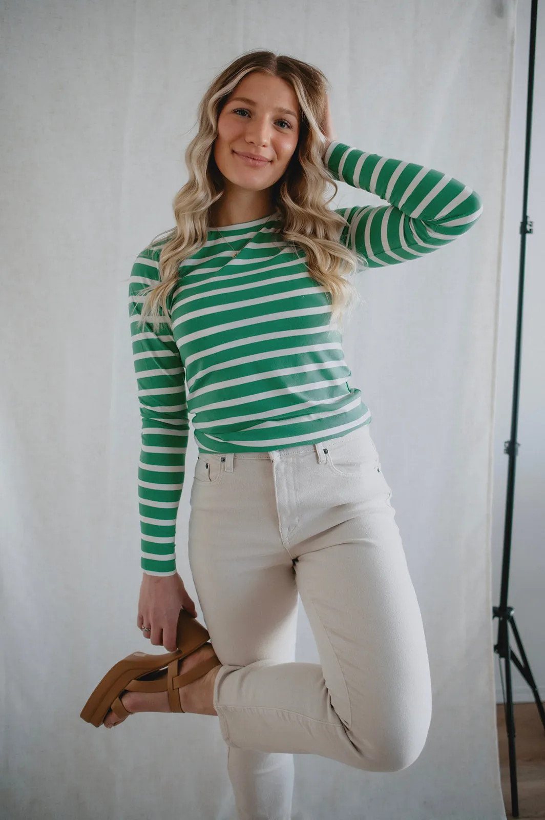 The Pamila Stripe Long Sleeve - Green Stripe