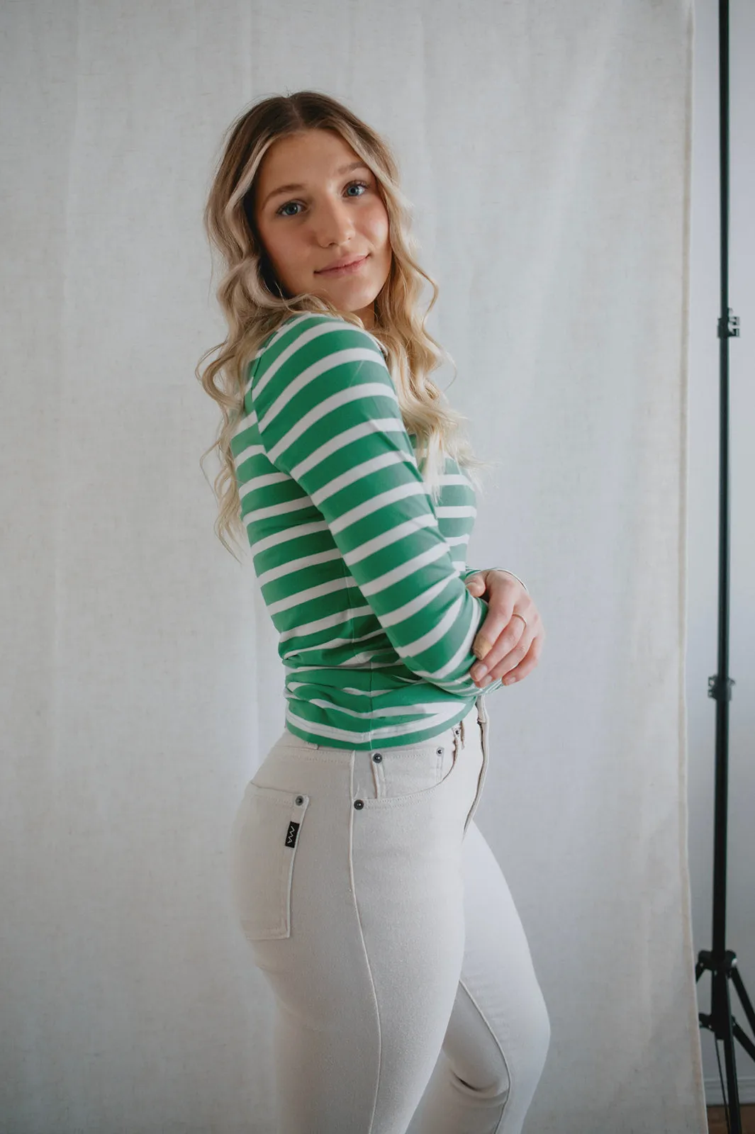 The Pamila Stripe Long Sleeve - Green Stripe