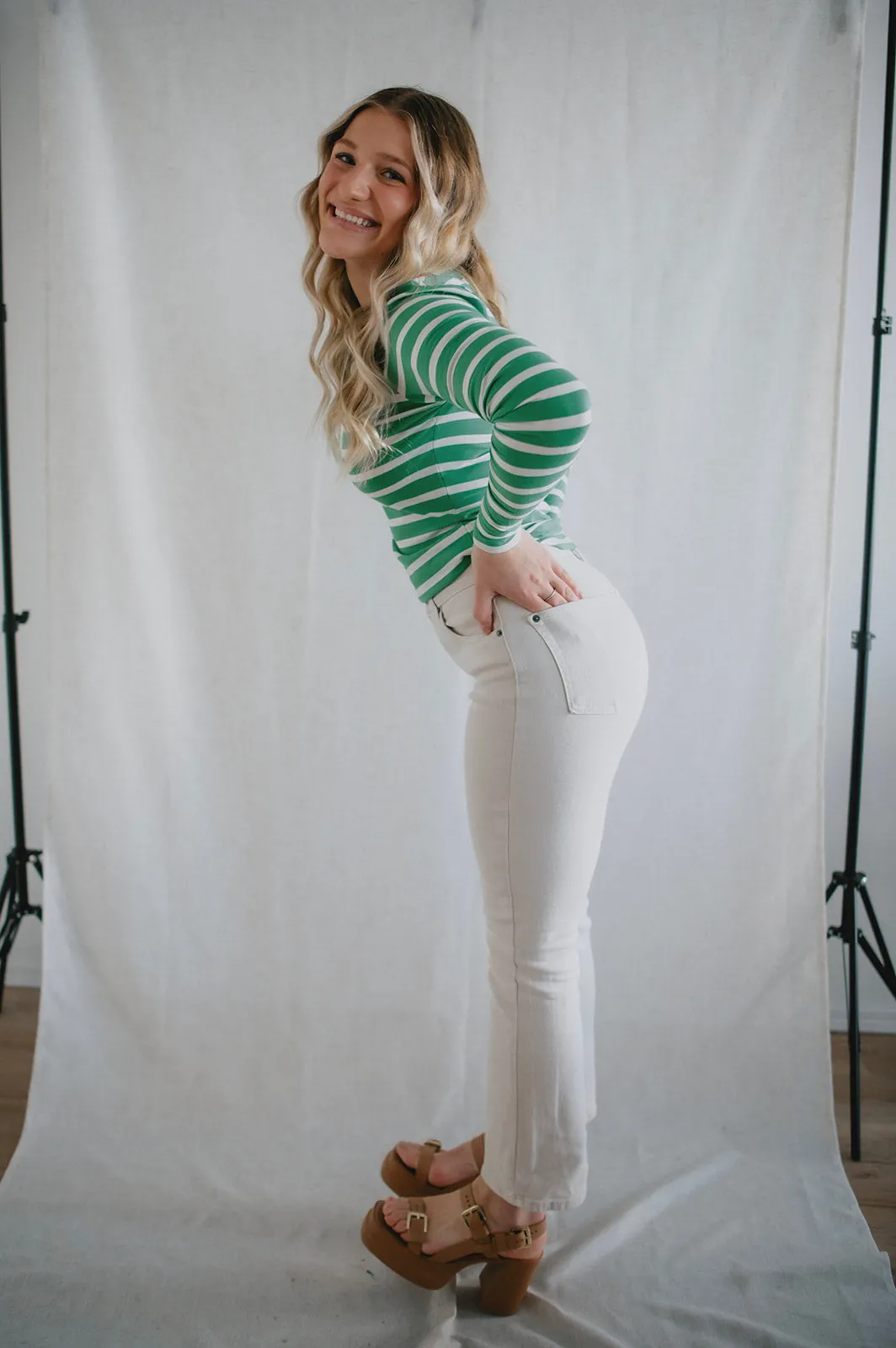 The Pamila Stripe Long Sleeve - Green Stripe