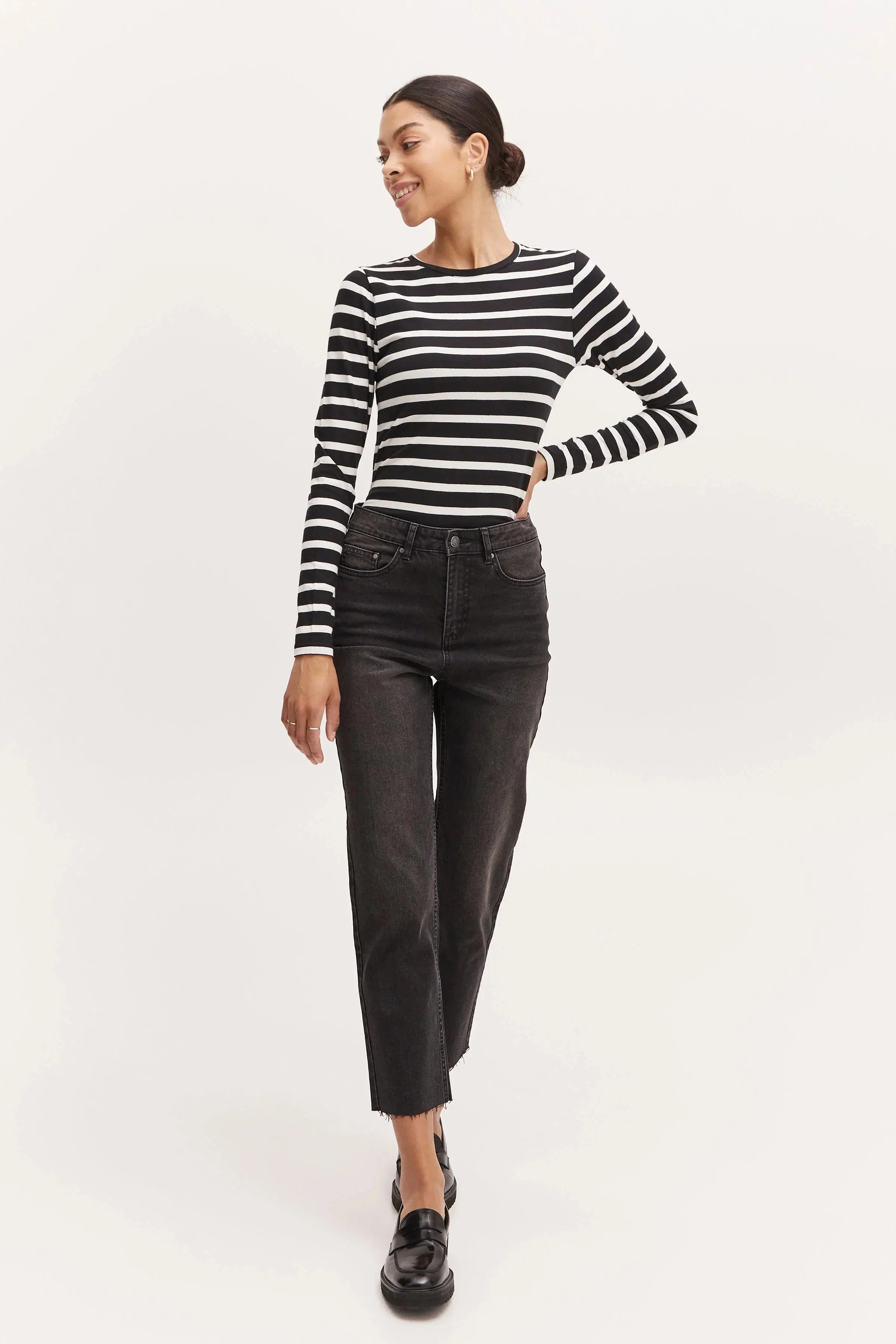 The Pamila Stripe Long Sleeve - Off White Mix - PLUS