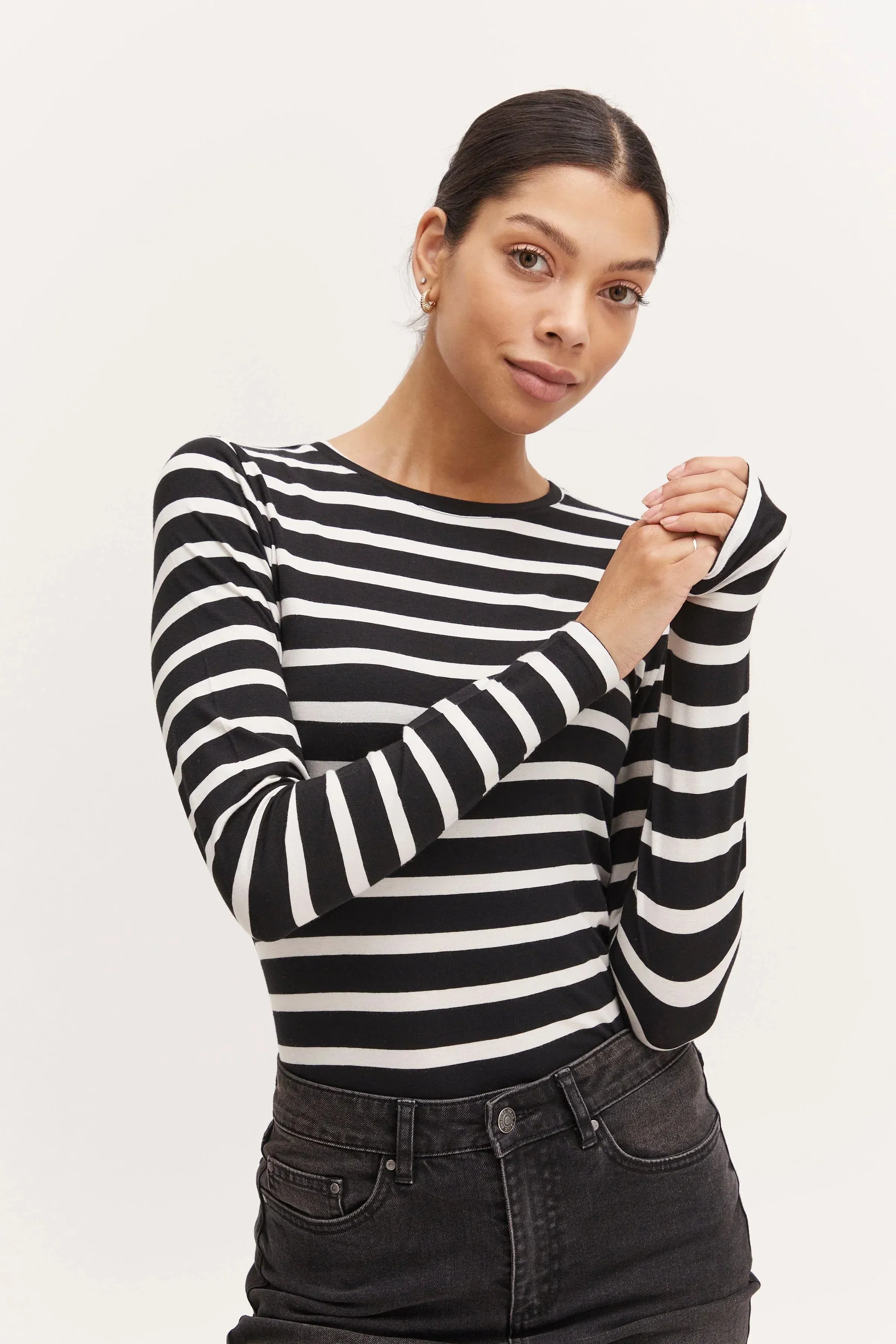 The Pamila Stripe Long Sleeve - Off White Mix - PLUS