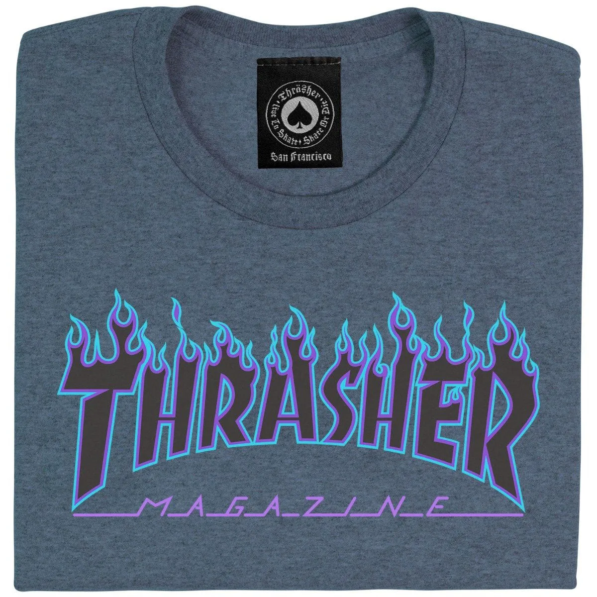 THRASHER FLAME LOGO T-SHIRT DARK HEATHER