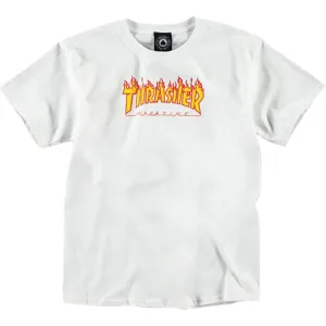 Thrasher Flames Logo White Youth XS T-Shirt