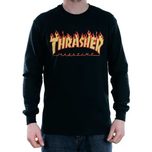 Thrasher Magazine Flame Long Sleeved T-Shirt Black