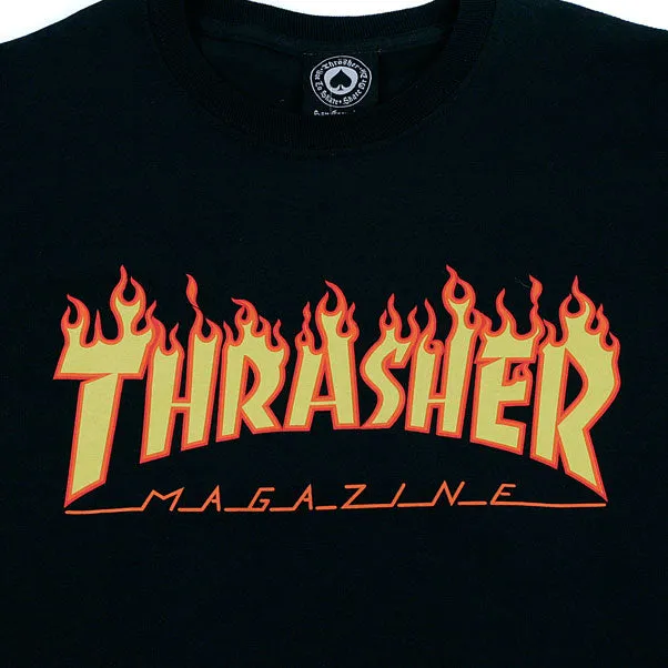 Thrasher Magazine Flame Long Sleeved T-Shirt Black