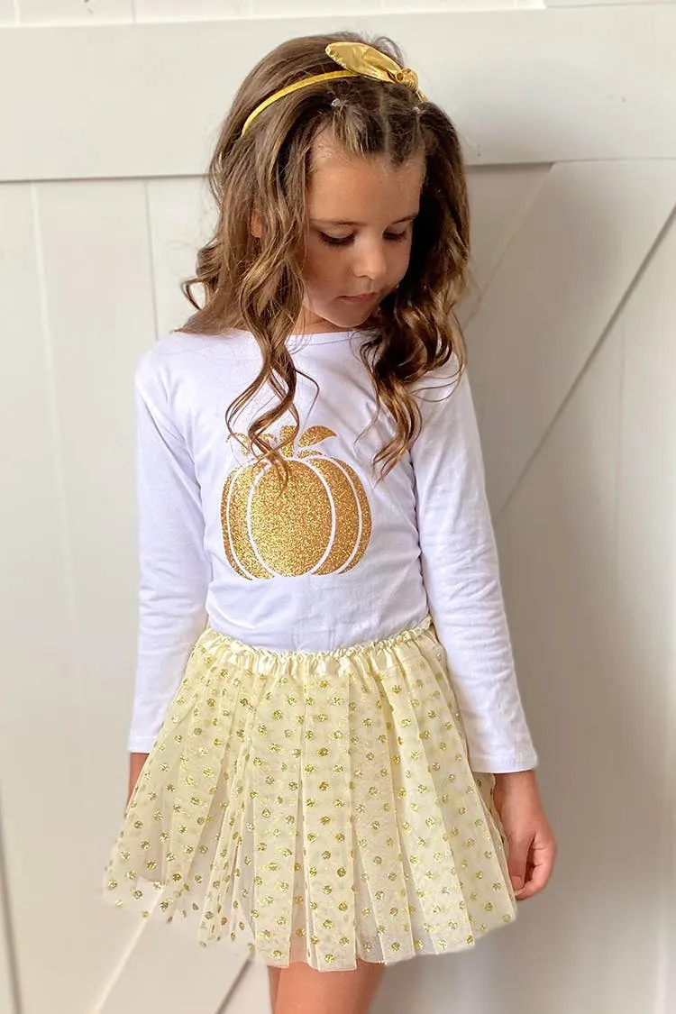 Toddler Gold Pumpkin Tee White