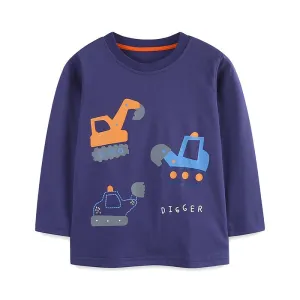 Toddler/Kid Boy's Long Sleeve Cartoon Digger Print Design T-shirt