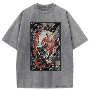 Tokyo-Tiger Flame And Skull Japanese Washed T-Shirt