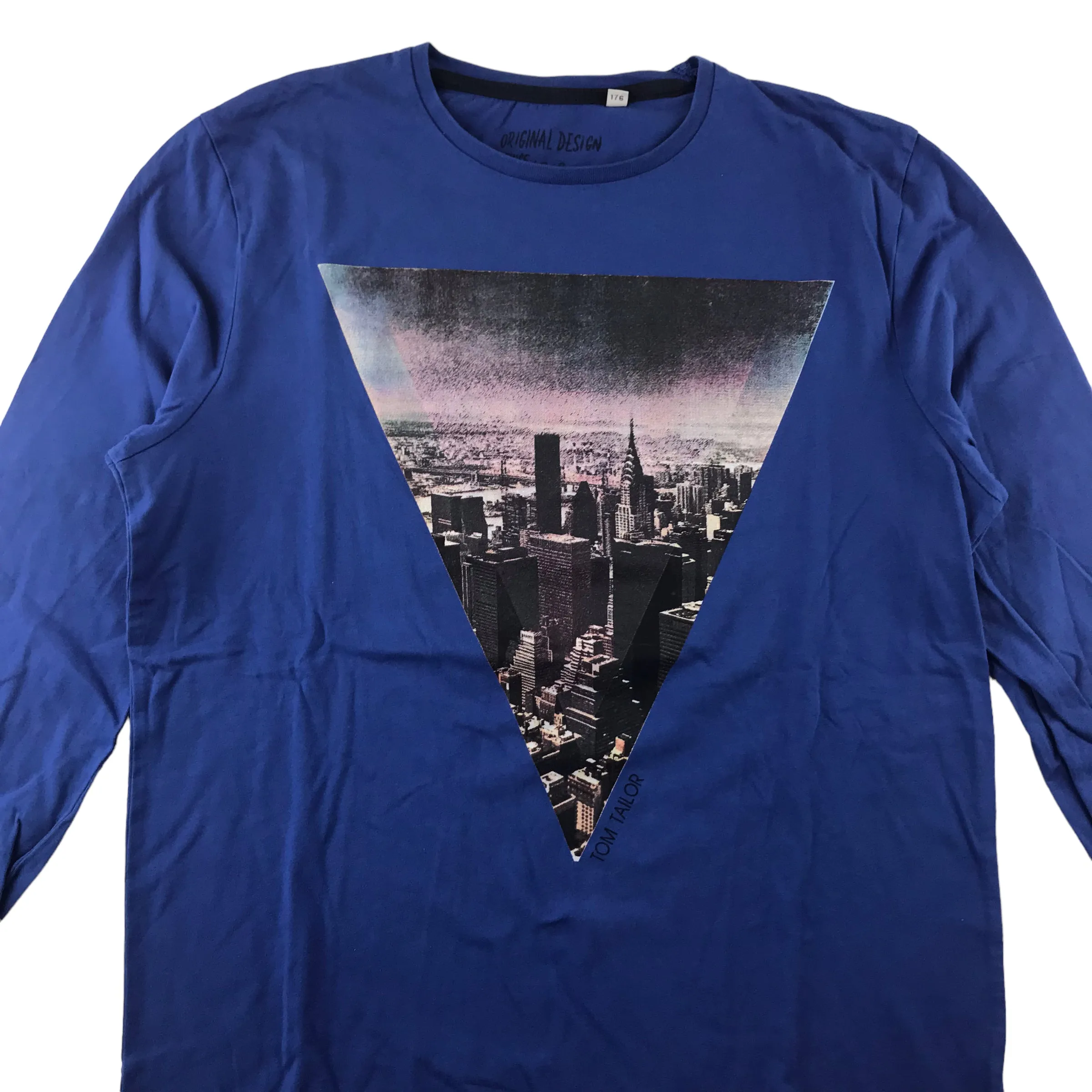 Tom Tailor t-shirt 14-15 years blue long sleeve with city print cotton