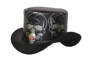 Top Hat Red Eye Skull Leather Top Hat ,Steampunk Top Hat,Gothic Top hat Biker MC,Custom Leather Hats