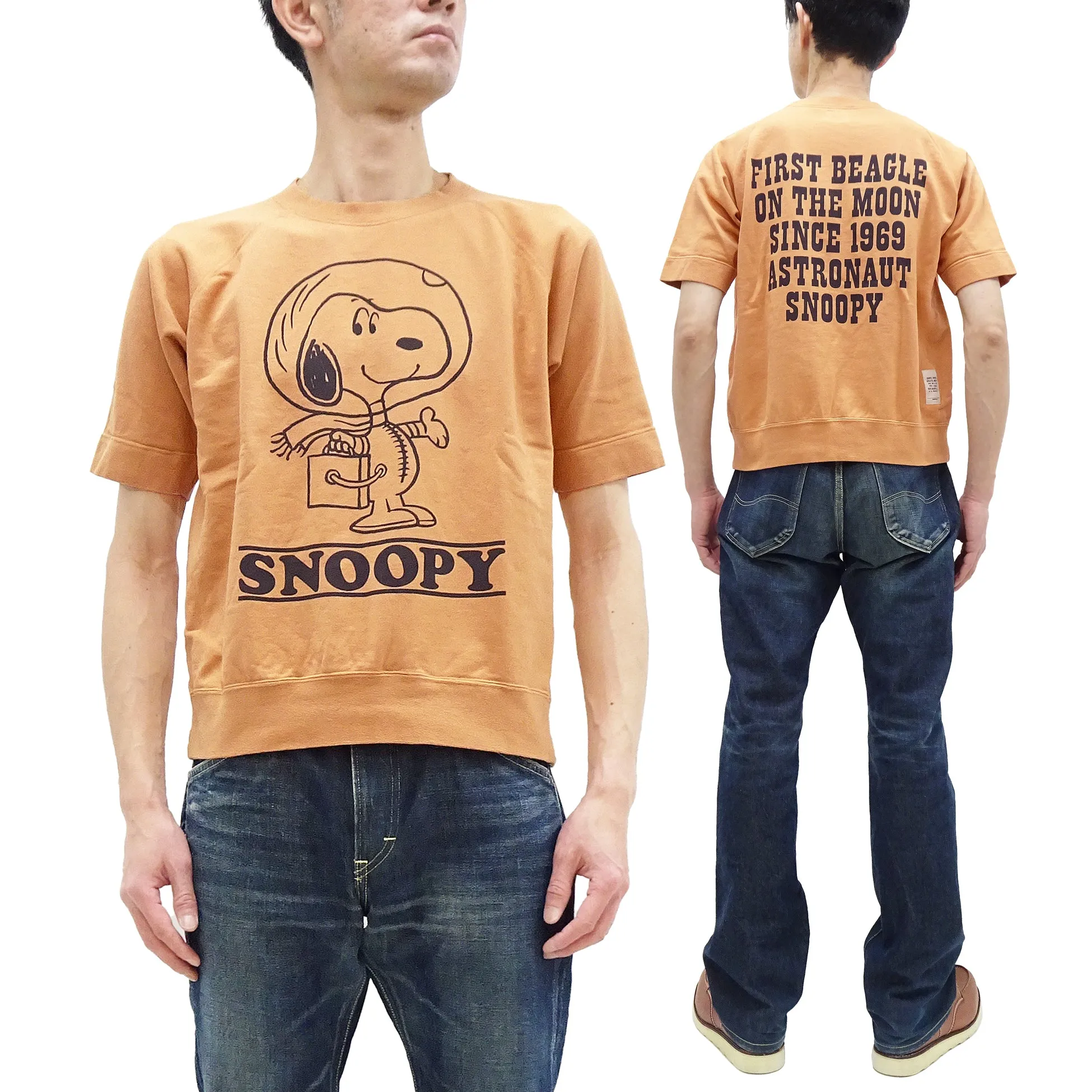 TOYS McCOY Short Sleeve Sweatshirt Men's Astronaut Snoopy Graphic French Terry Fabric Tee Shirt TMC2421 060 Faded-Gold