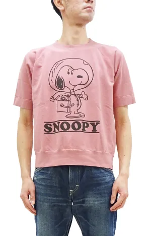 TOYS McCOY Short Sleeve Sweatshirt Men's Astronaut Snoopy Graphic French Terry Fabric Tee Shirt TMC2421 091 Faded-Pink