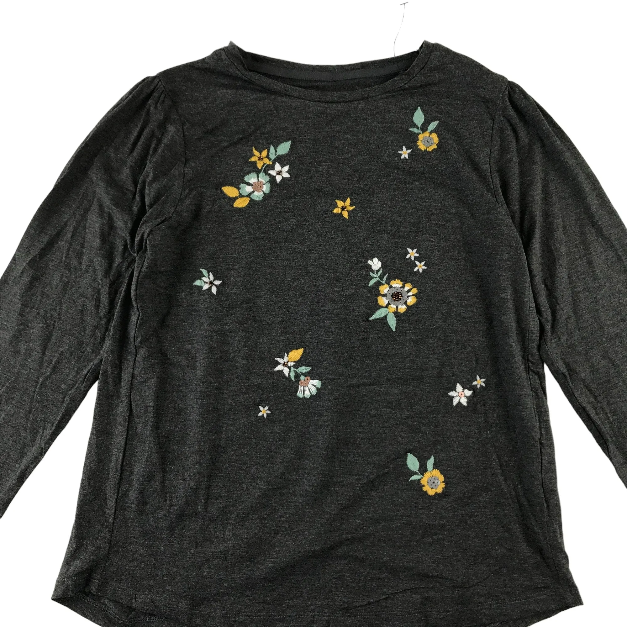 Tu t-shirt 11-12 years dark grey embroidered flowers long sleeve