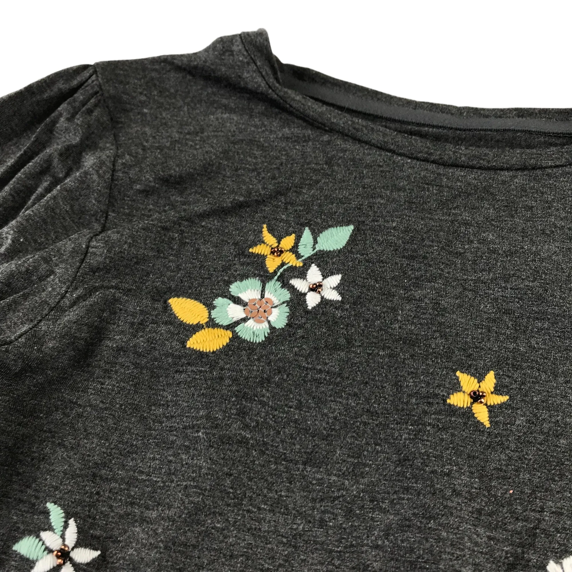 Tu t-shirt 11-12 years dark grey embroidered flowers long sleeve