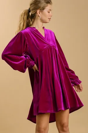 Umgee - Velvet Long Sleeve Dress, Magenta