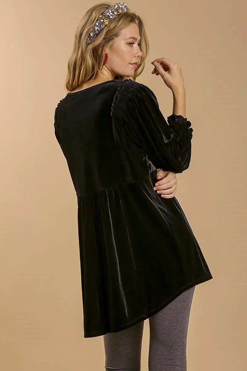 Umgee - Velvet Long Sleeve Smocked Tunic/Dress, Black