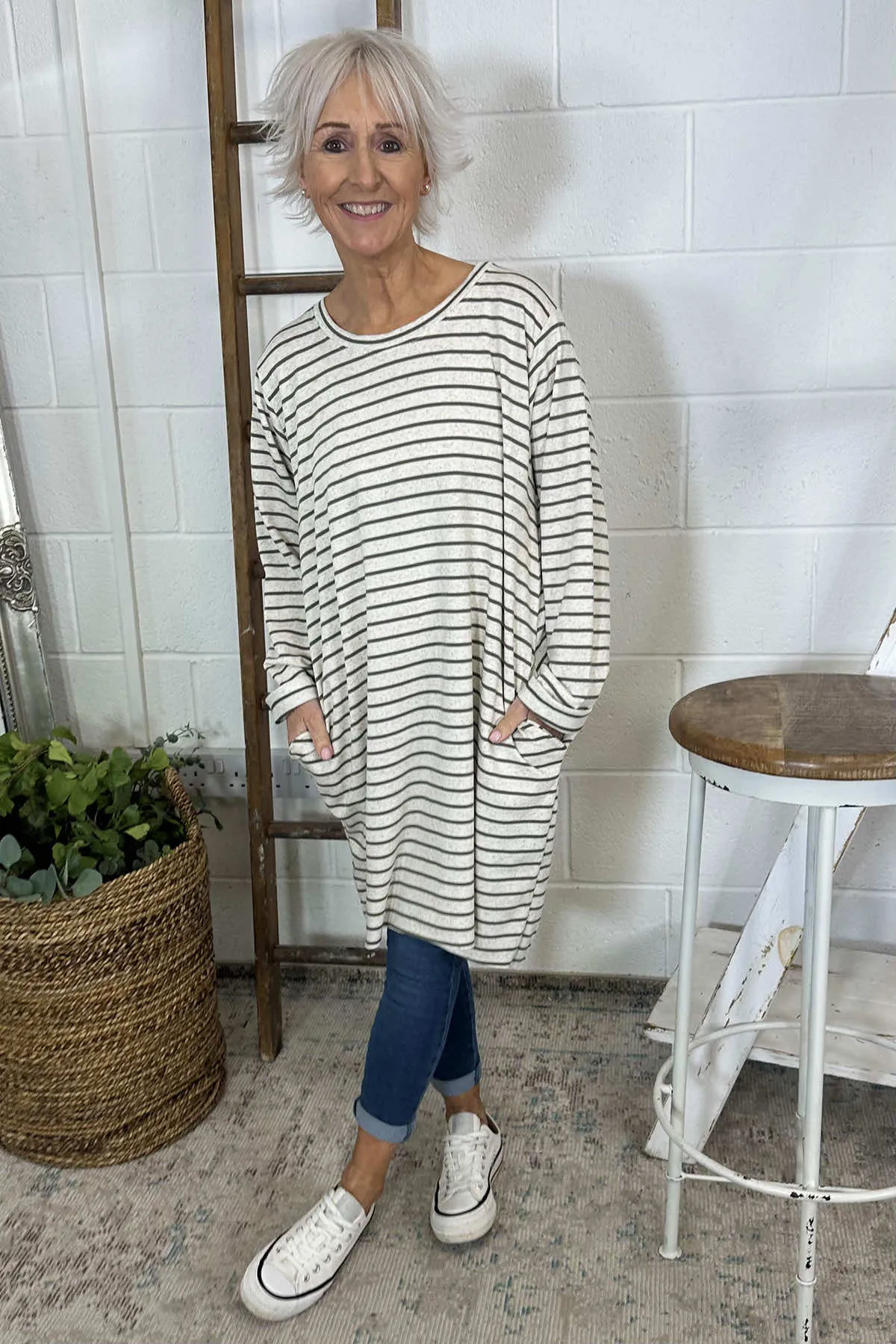 Unity Stripe Cotton Tunic Khaki