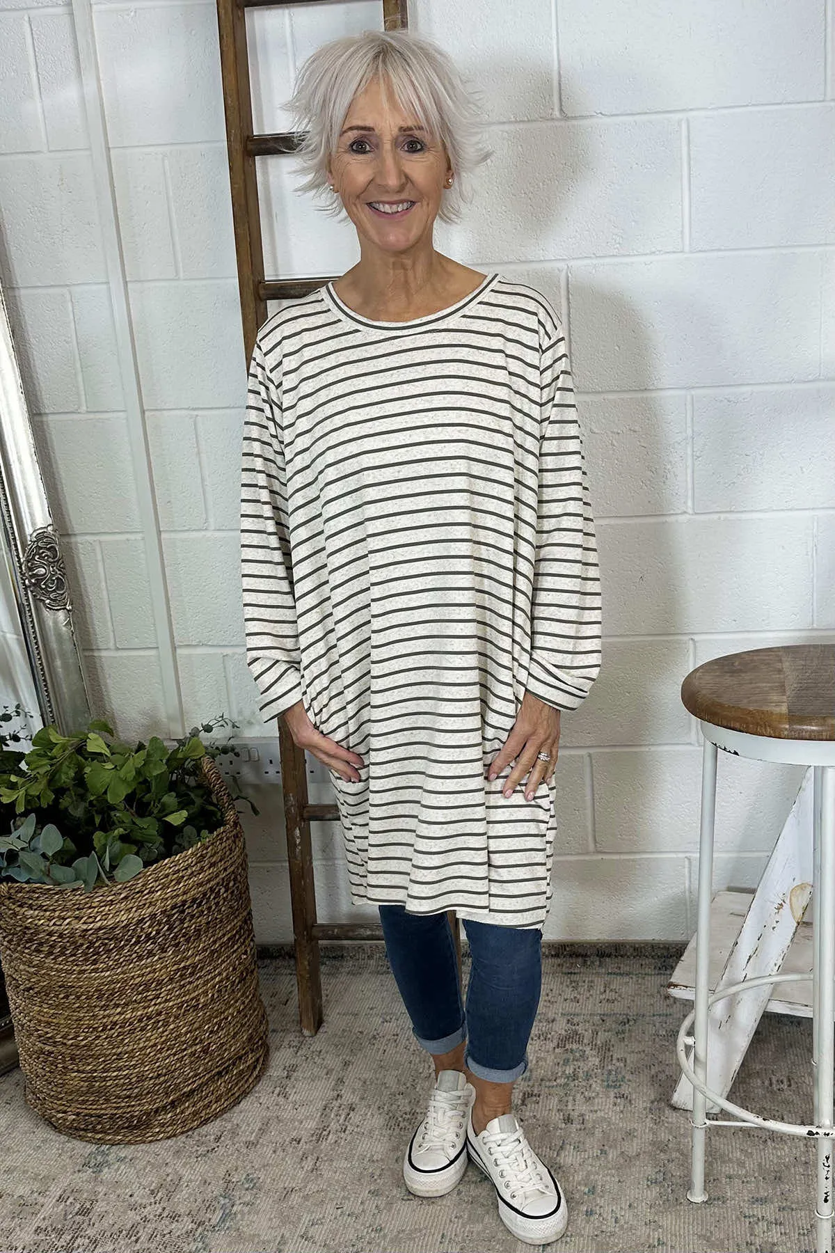 Unity Stripe Cotton Tunic Khaki