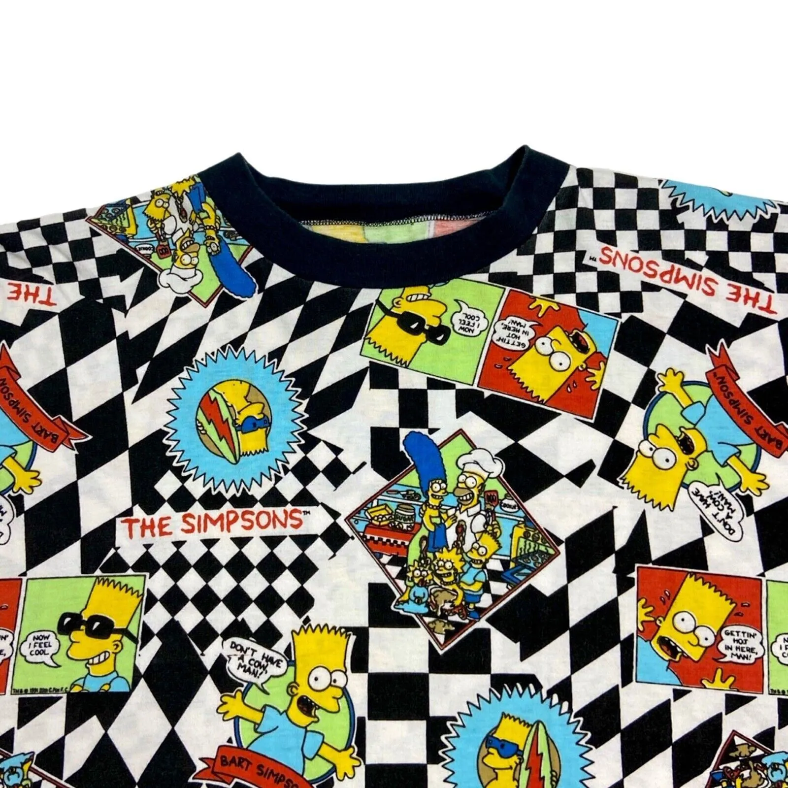 Vintage 90s 00s Black White Checked Simpsons Graphic T-shirt L