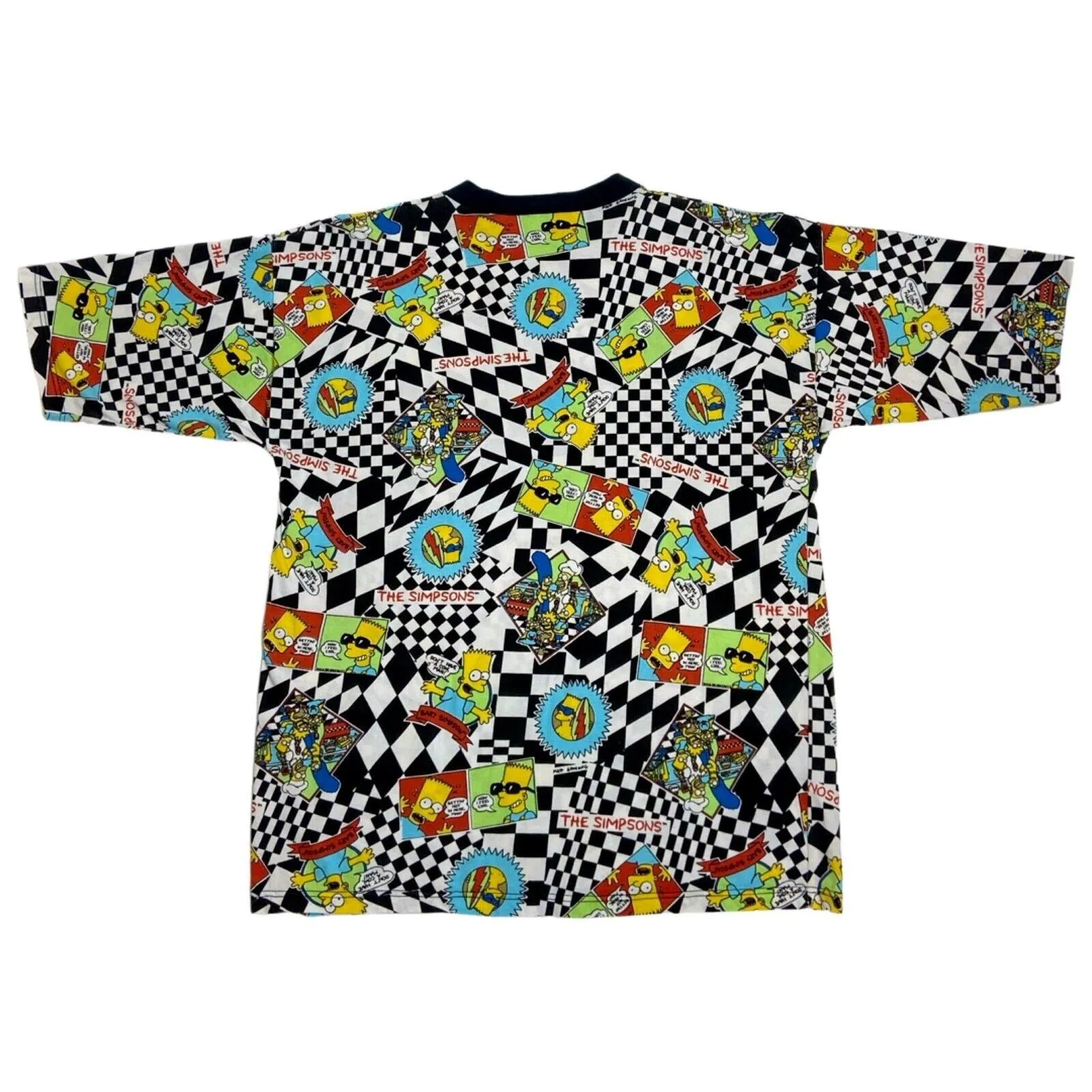 Vintage 90s 00s Black White Checked Simpsons Graphic T-shirt L