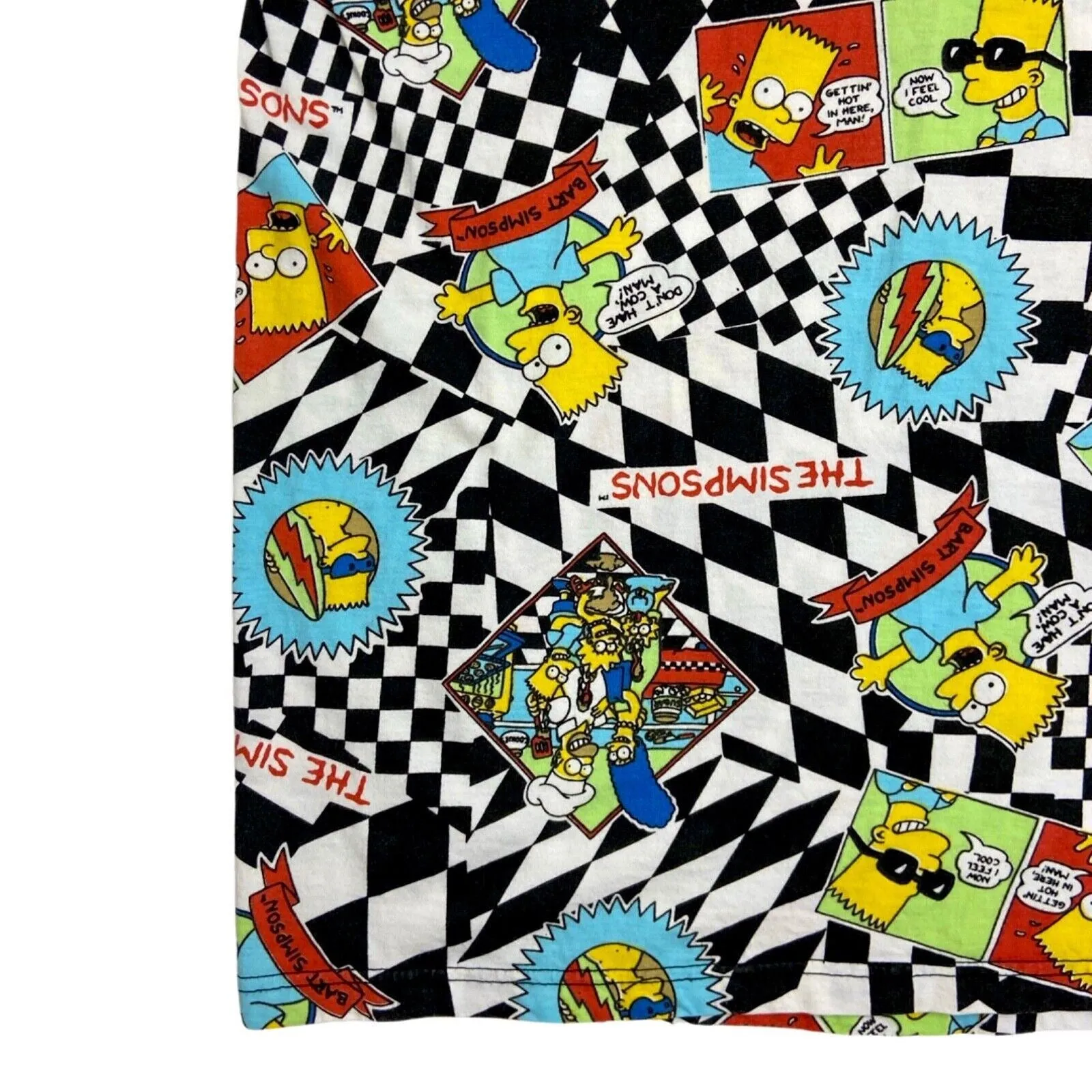 Vintage 90s 00s Black White Checked Simpsons Graphic T-shirt L