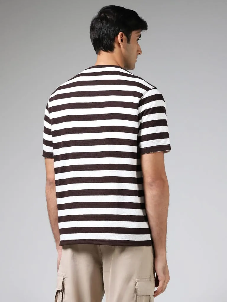 WES Lounge Brown & White Striped Cotton Blend Relaxed-Fit T-Shirt