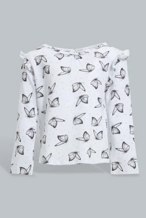 White Butterfly T-Shirt  For Baby Girls