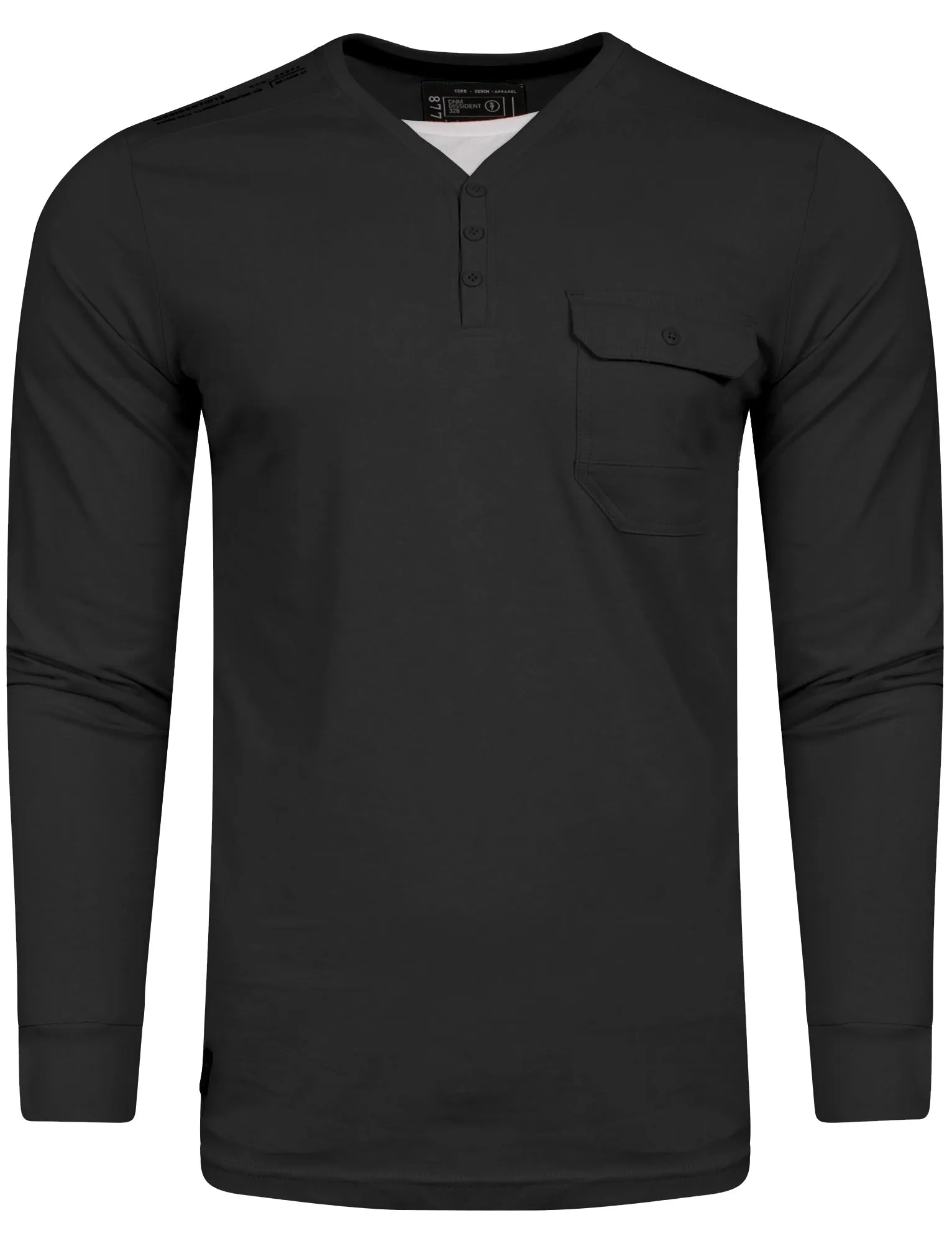 Whyer Mock T-Shirt Insert Long Sleeve T-Shirt in Black - Dissident