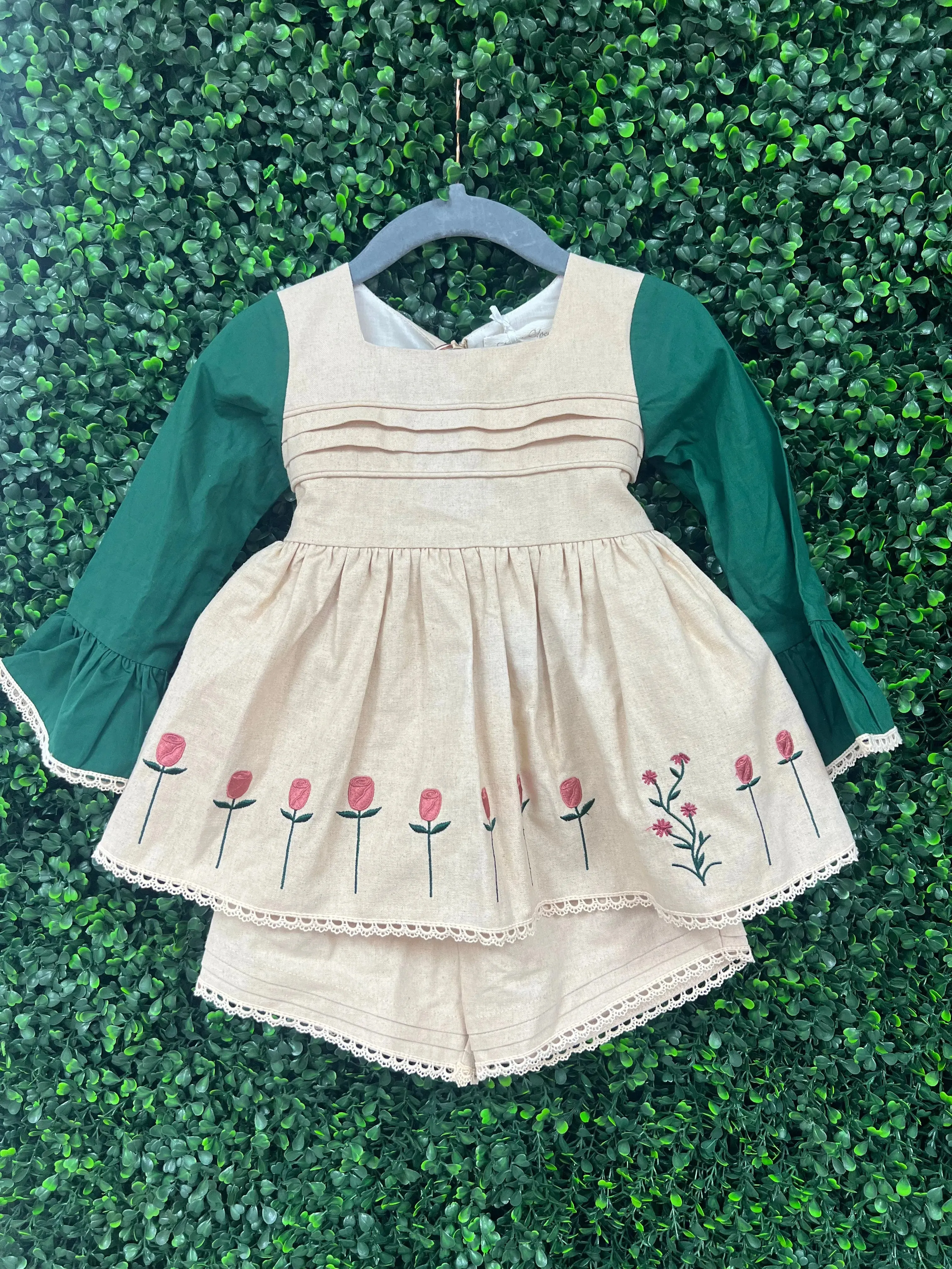 Wildflower Khaki and Green Vintage Length Tunic and Shortie Set