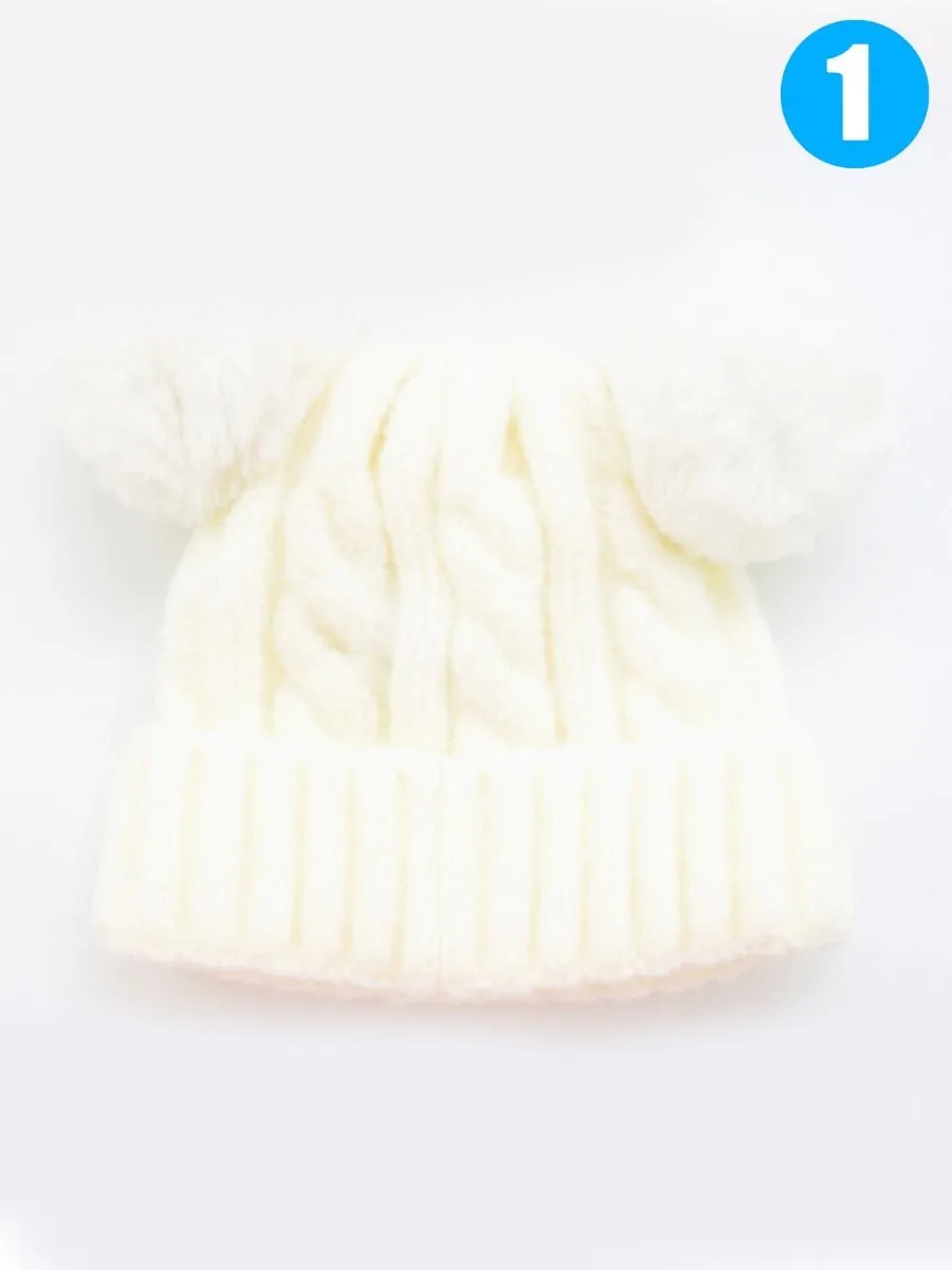 Winter Cable Knit Beanie with Double Pom