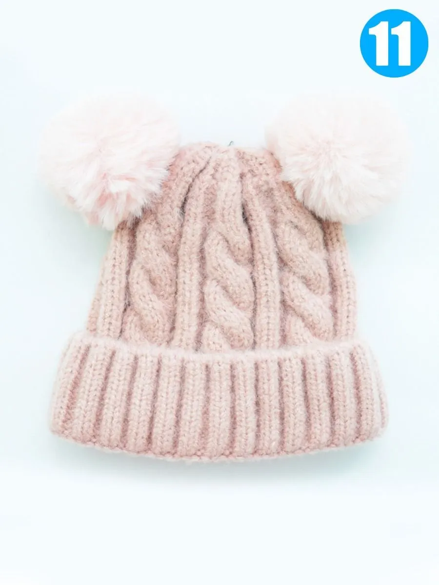 Winter Cable Knit Beanie with Double Pom