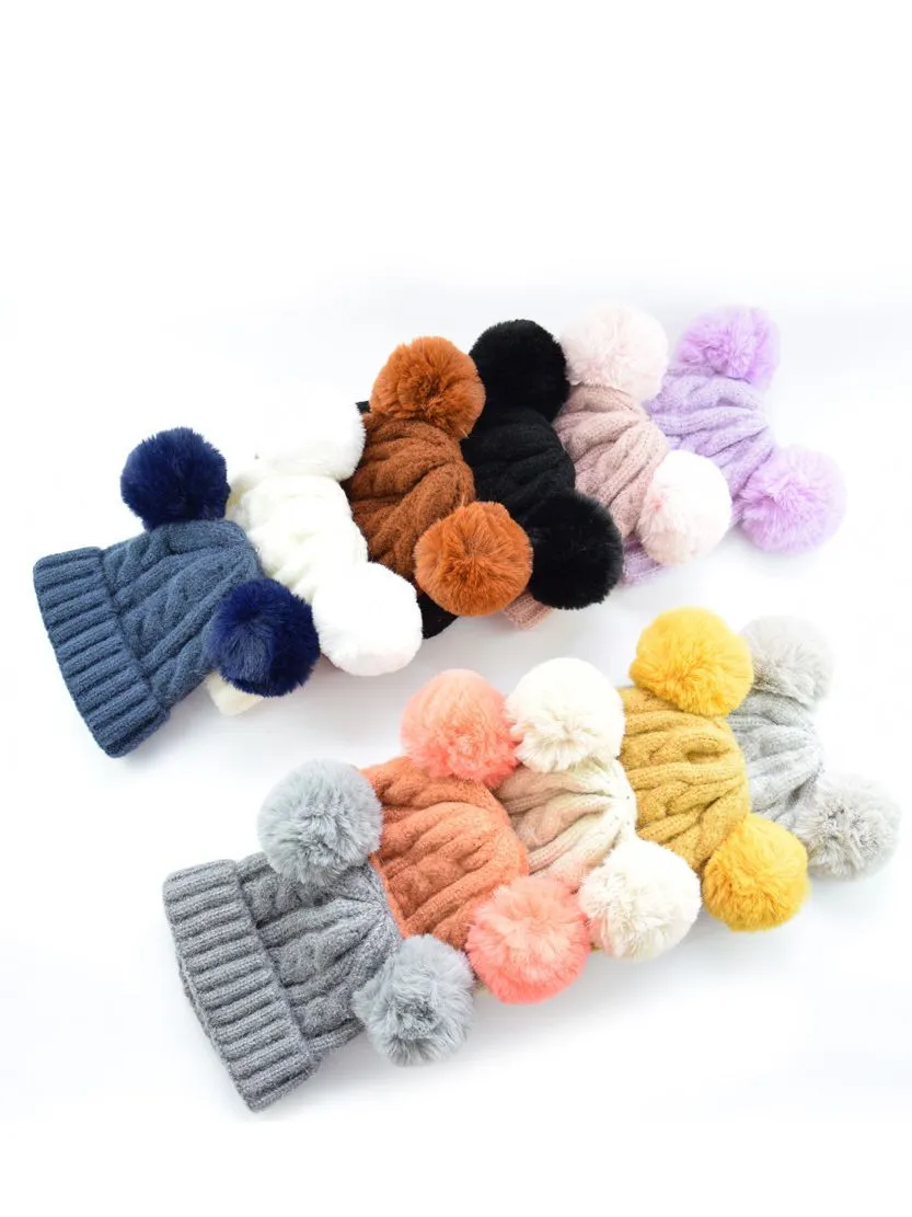 Winter Cable Knit Beanie with Double Pom