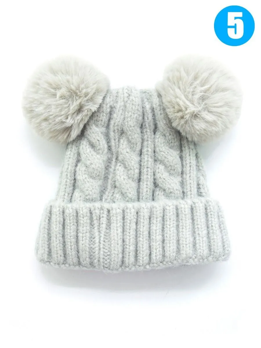 Winter Cable Knit Beanie with Double Pom