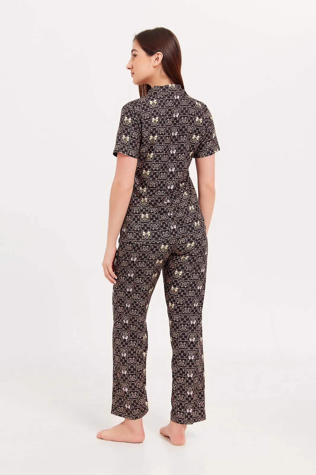 Women Black Printed Pyjama Set (2 Piece)