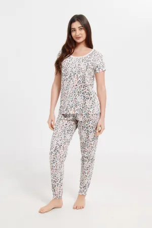 Women Ivory Printed Pyjama Set (2 Piece)