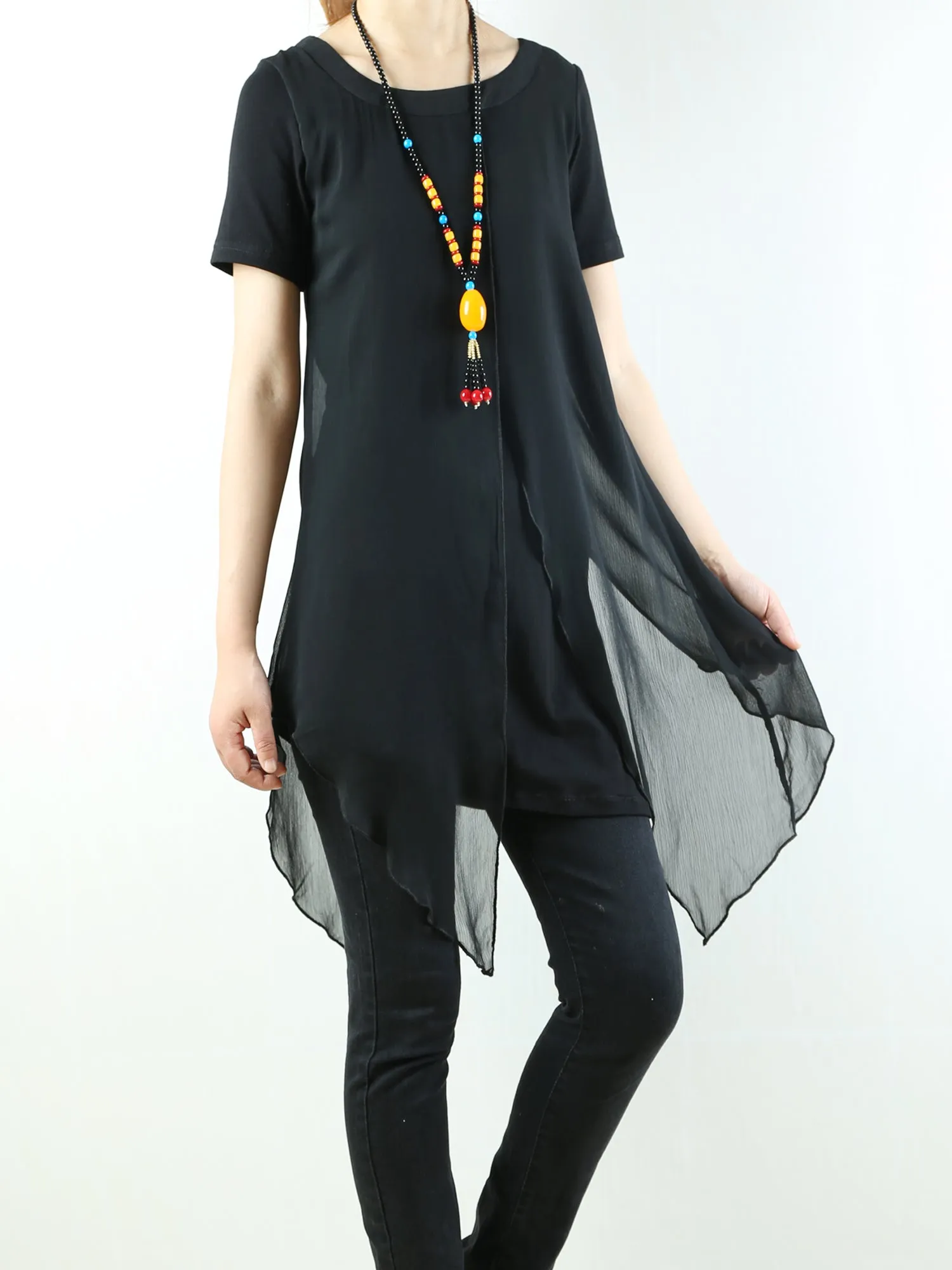 Womens Short Sleeve tunic Top/Printed Tunic Dress/Plus Size Tunic Top/Oversized T-shirt/Asymmetrical Dress(Y1702S)